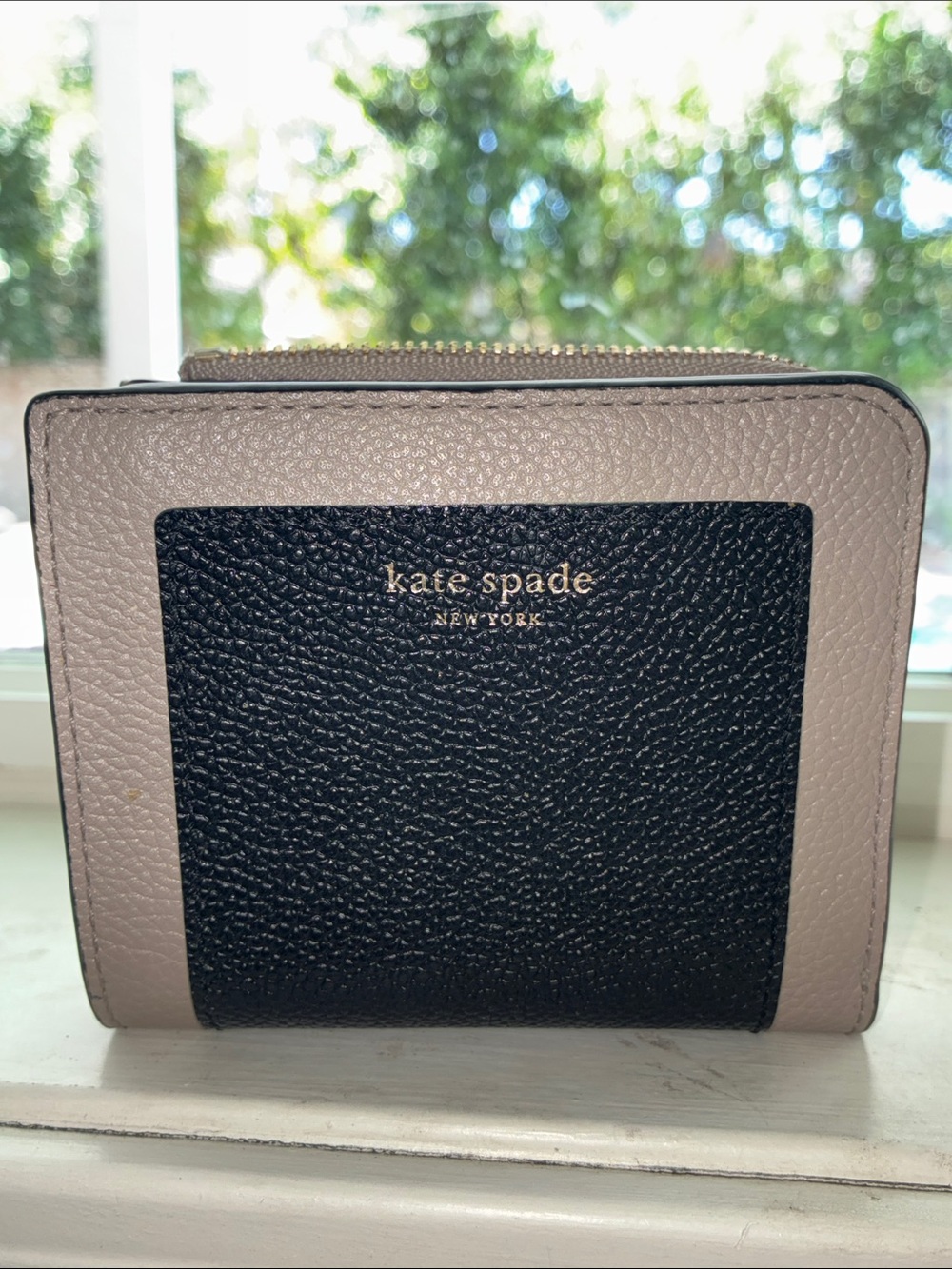 Kate Spade Two-Tone Pebbled Leather Zip Wallet - Black & Blush